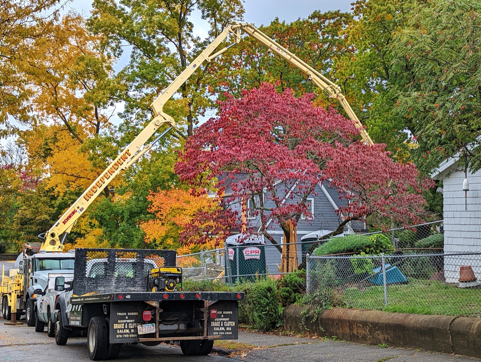 Concrete pump truck on a job site